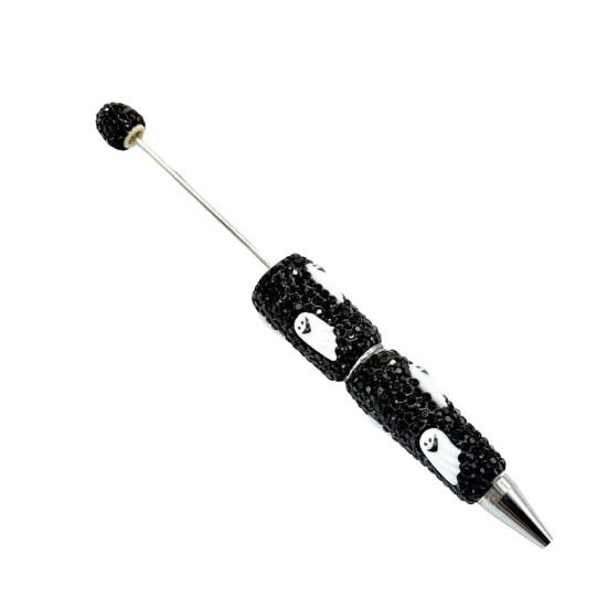 Rhinestone Writing Pen Beadable Pen, Glitter Plastic Beaded Halloween Pumpkin Ghost Skull Decorative Gel Ink for DIY Craft Making, School Office