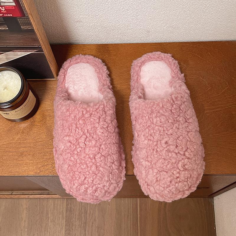 

Тапочки из овечьей шерсти женские 2025 новый зимний корейская версия на плоской подошве ленивые туфли-мюли с бархатным мешком на мыске полусапожки 41