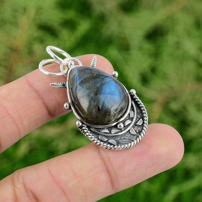 Daughters Day Deal 925 Sterling Silver Labradorite Stone Bezel Pendant Jewelry