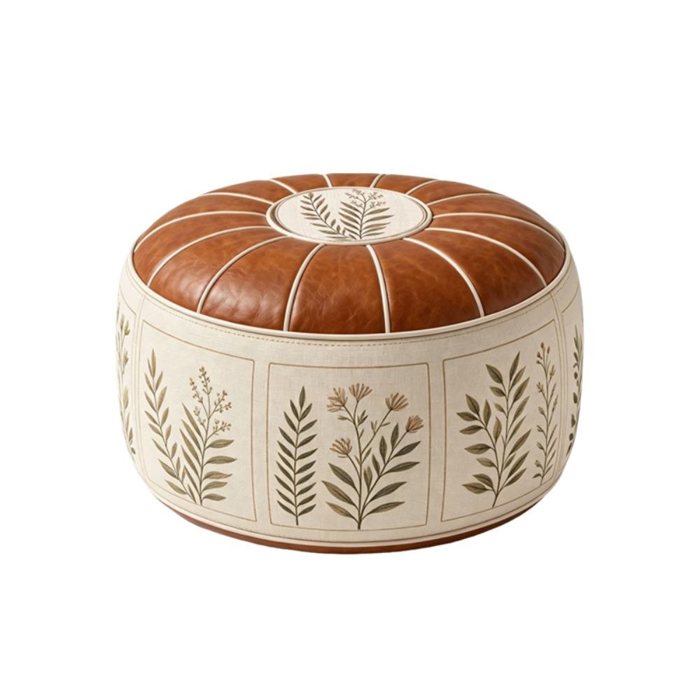Unfilled Oil Painting Pattern Stool Cover PU Leather Floor Seat Cushion Home Decor