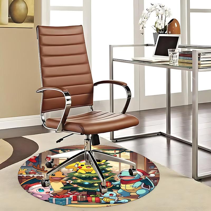 1pc Christmas Pikachu & Friends Round Carpet - Anime Design, Holiday Gift, Office Chair Mat, Non-Slip Rug for Home Decor, Living Room