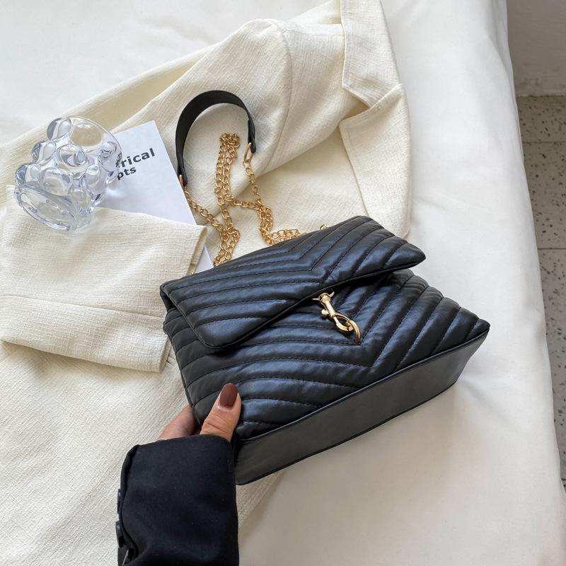 Casual Chain Crossbody Bags For Women Fashion Striped Shoulder Bag Large Capacity Flap Ladies Handbags