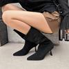 Podzimní Plisované Dámské Moderní Kozačky Módní Tenký Vysoký Podpatek Kozačky Střední Výšky Lýtka botas de inverno feminina