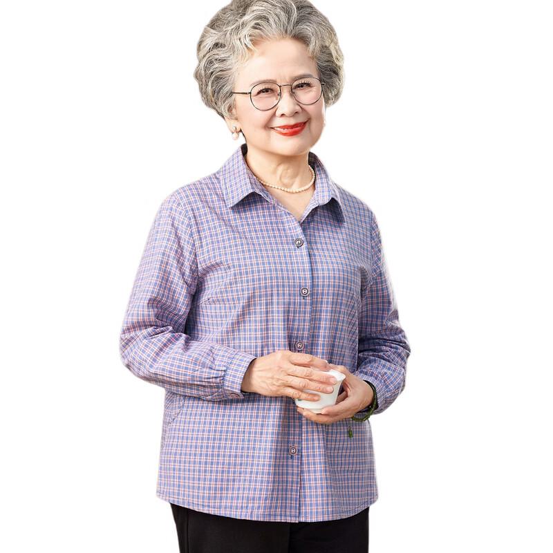 Elderly Women's Spring Plaid Long-Sleeve Shirt
