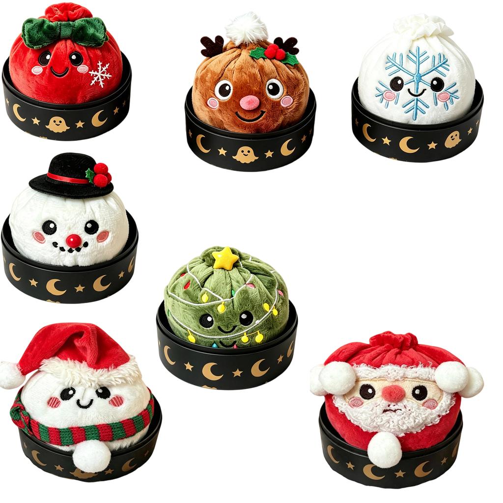 Christmas Plush Stress Toy Gift Set with Steamer Basket - Soft Toys for Adults and Kids