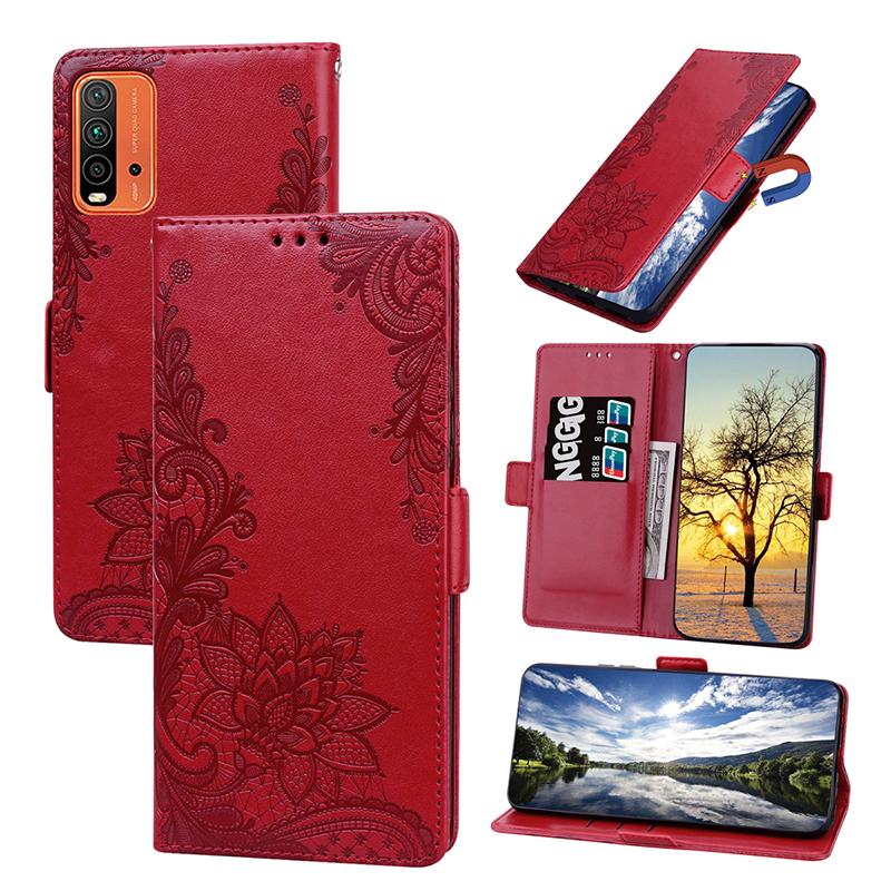 Case For Xiaomi Redmi 9T Luxury Lace Flower Leather Flip Phone Cases For Redmi Note 9 10 Pro 10S 10T 9S 9T 5G 4G Soft Wallet Cover