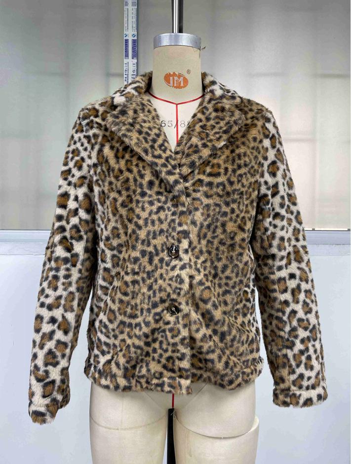 Women's European & American INS New Leopard Print Button-Down Lapel Coat