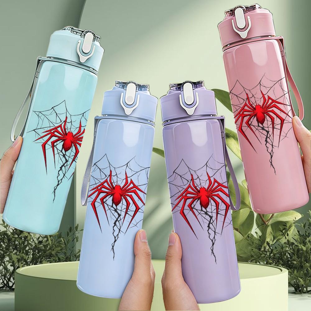1PC Red Spider Web Abstract Print 750ml Color Plastic Sports Water Bottle Leakproof Flip Straw Lid Suitable for Sports Office Home Use