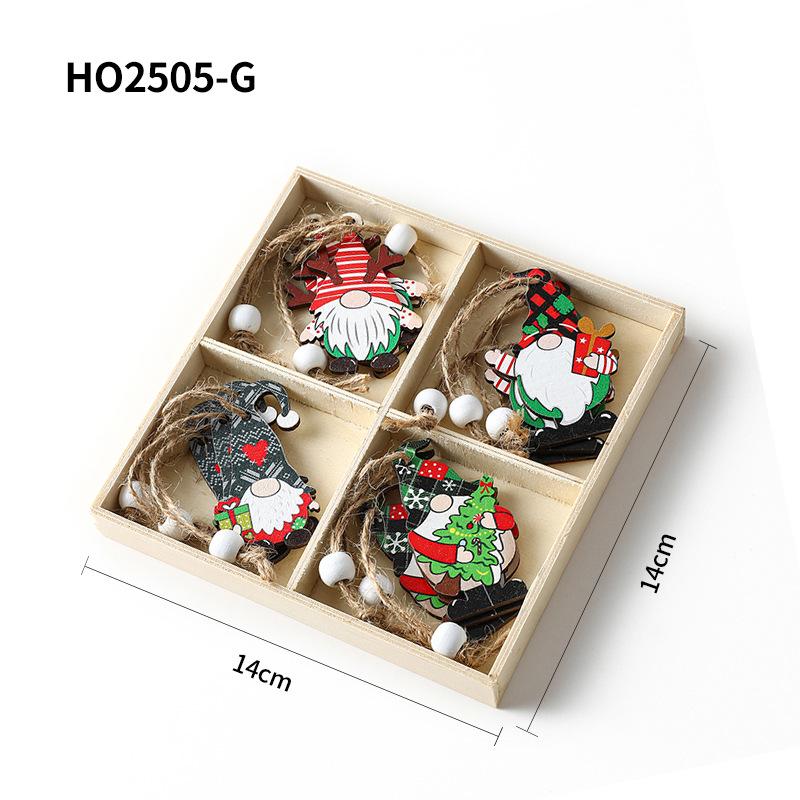 Christmas Four-Grid Faceless Old Man Wooden Ornament Gift Box with Small Pendants