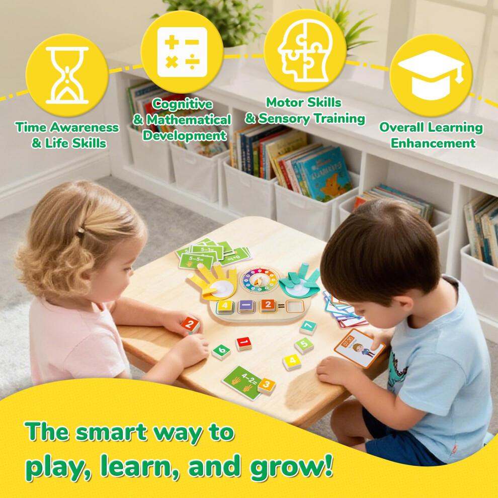Montessori Math Toys 2in1 Wooden Counting Blocks and Clock Set for Preschool Kids Ages 3 to 7