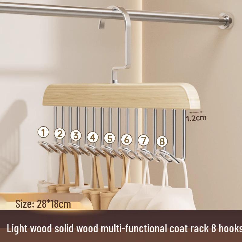 Solid Wood Multi-Hook Clothes Hanger & Storage Rack