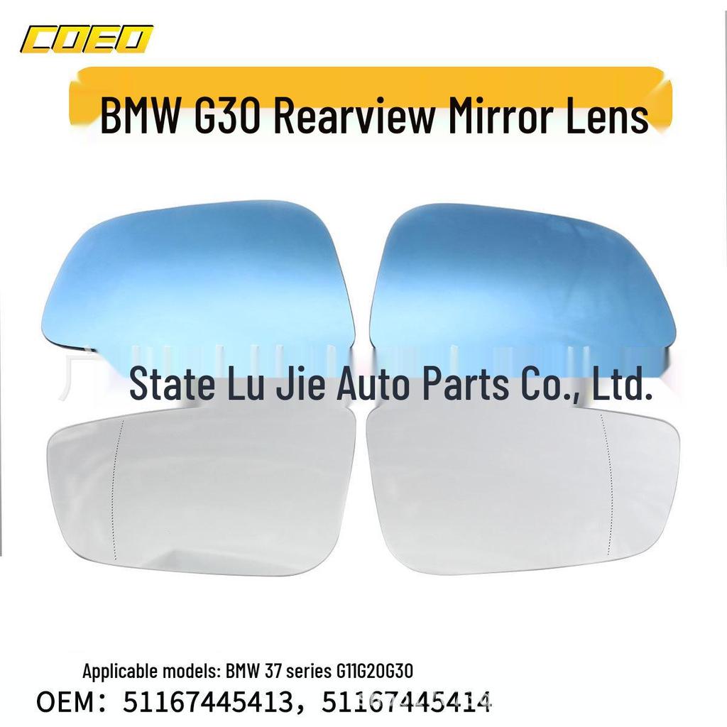 Compatible Rearview Mirror Lens White/Blue for BMW G30 7 Series 51167445413