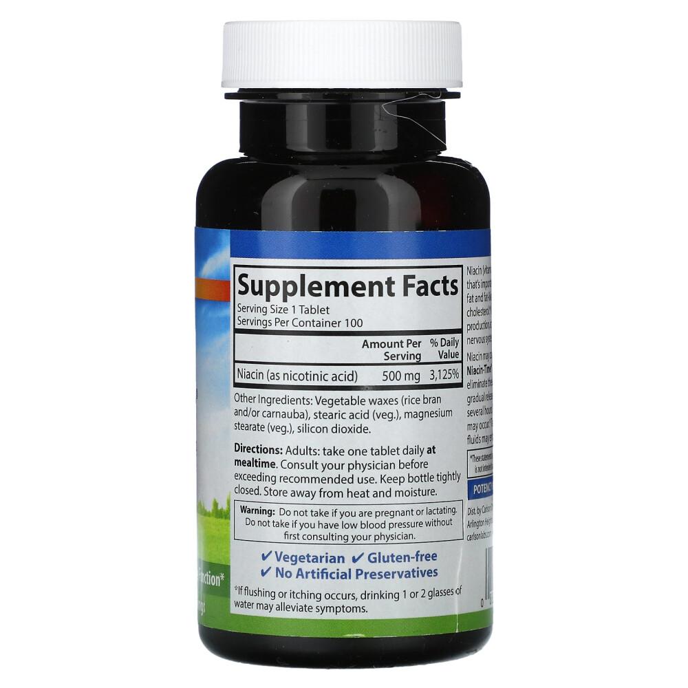 Carlson Labs Niacin-Time 500mg Vegetarian Tablets, 100 Count