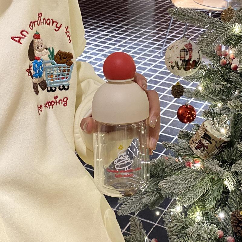 Cute Red Nose Double-Layer Glass, New Year'S Christmas Tree Large-Capacity Water Cup, High Temperature Resistant Sealed Carry-On Cup