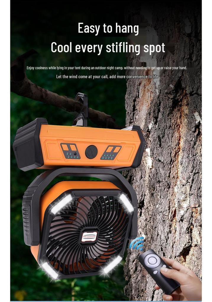 Portable Silent Camping Fan with Light & USB Charging - Large Capacity Outdoor & Fishing Oscillating Fan