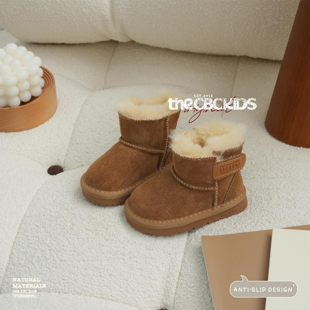 XSHX "Anti-splashing Fleece Leather · Wool Shoe Mouth" Children's Snow Boots Winter Boys and Girls Magic Stickers [Wenzhou Shoes]