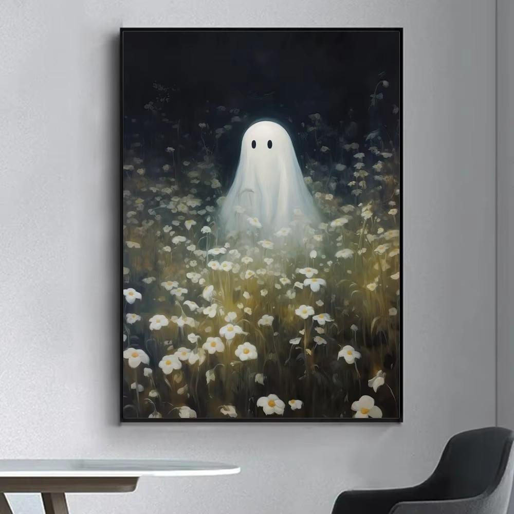 Ghost HauntedManor Halloween Cute Fancy Poster Wall Sticker for Living Room Bar Vintage Decorative Painting Middle