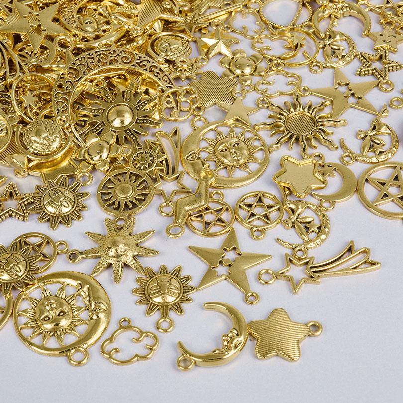 Light Gold Color Random Mix 10/20/30/50pcs Sun Moon Star Charms For Jewelry Making Materials To Make Bracelets Handmade Pendant