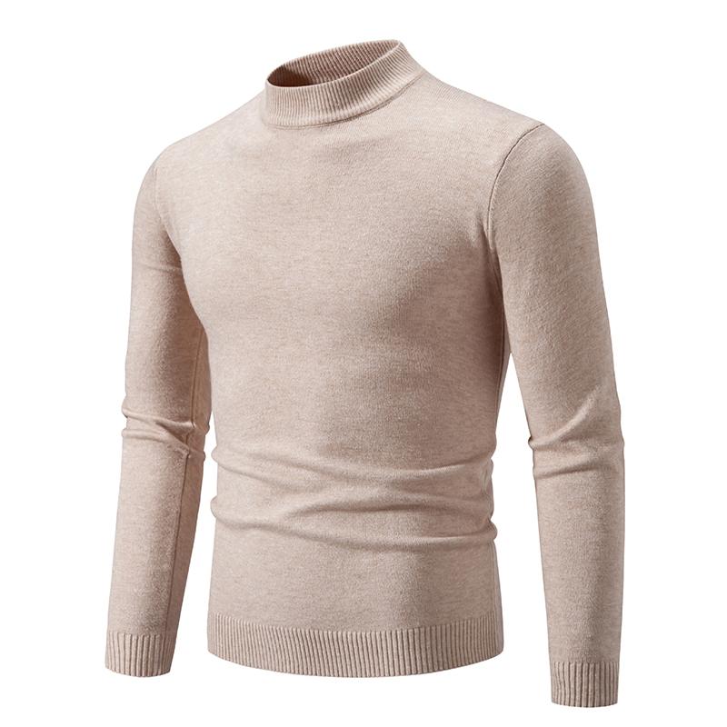 

2026 Autumn Winter Mock Neck Sweater Men Solid Color Pullover Man Half Turtleneck Knitwear Fashion Casual Sweaters Mens Clothing XXXL бежевий