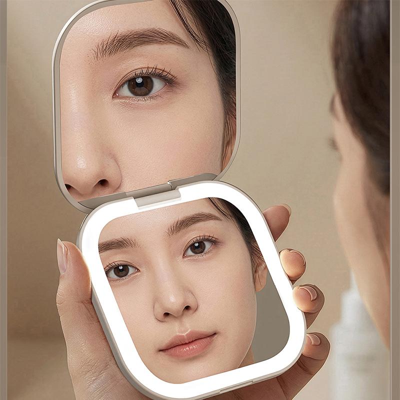 LED Makeup Mirror, Portable 3 Color Lighted Vanity Mirror, Cute Folding Travel Mirror for Purse