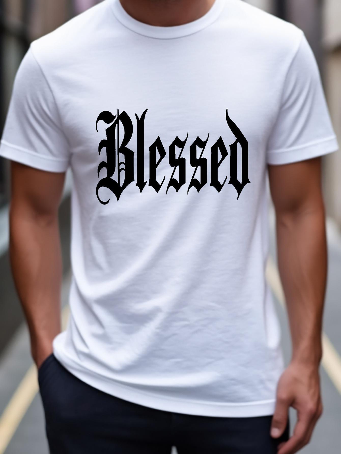 Lie Gothic Blessed Print T-shirt - White/Black Graphic Tee - Breathable Cotton Blend Knit Shirt for Gym S