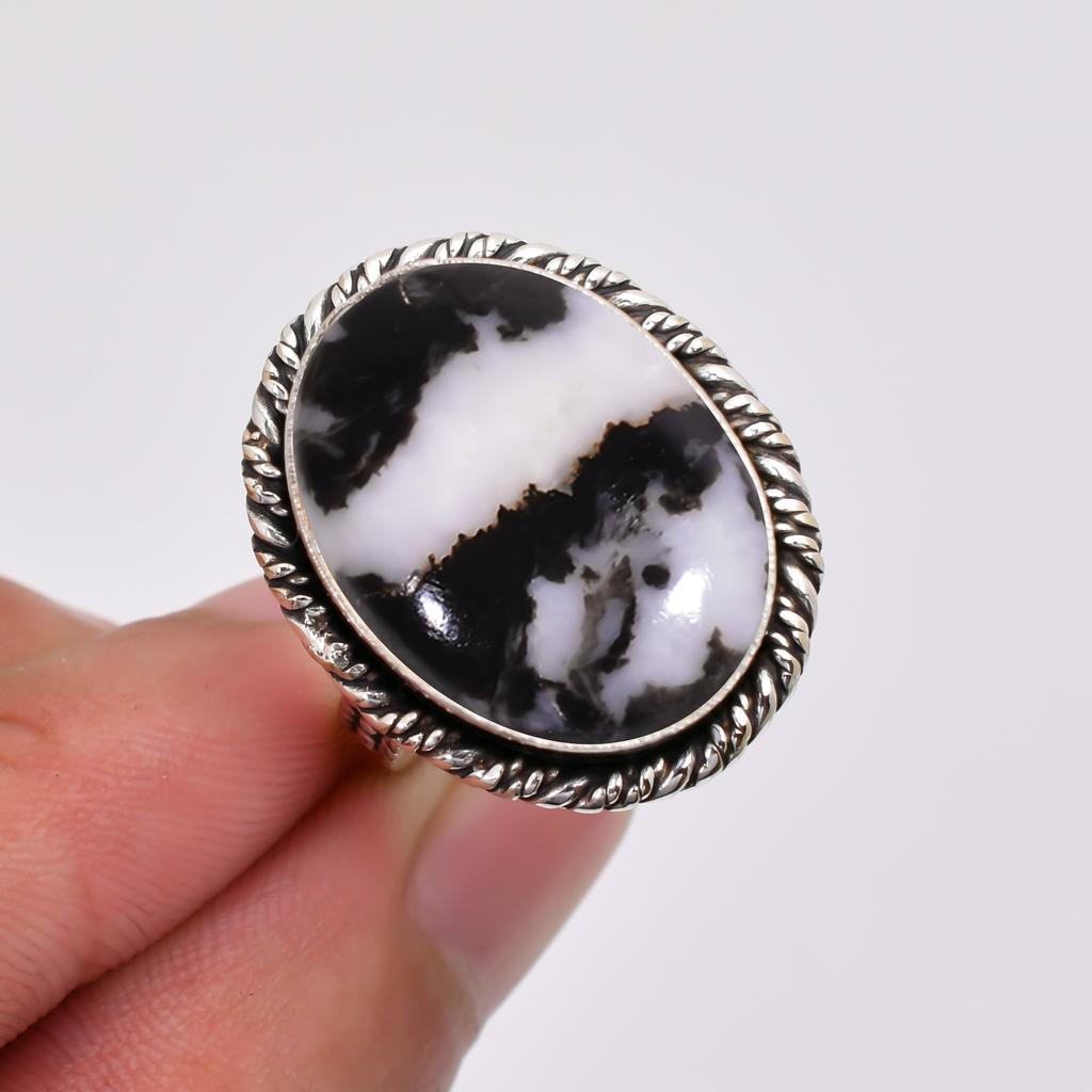 White Buffalo Turquoise - Nevada Gemstone 925 Sterling Silver Ring V7801, Black & White Ring, Oval Ring, Valentin's Day Gift, Gift For Her, Birthday G