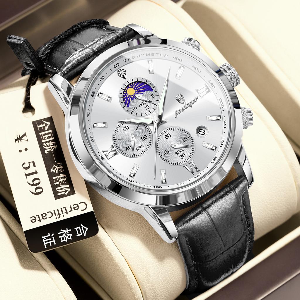 POEDAGAR National Top Swiss Brand Multifunctional Sports Chronograph Moon Phase Men's Watch Quartz Watch