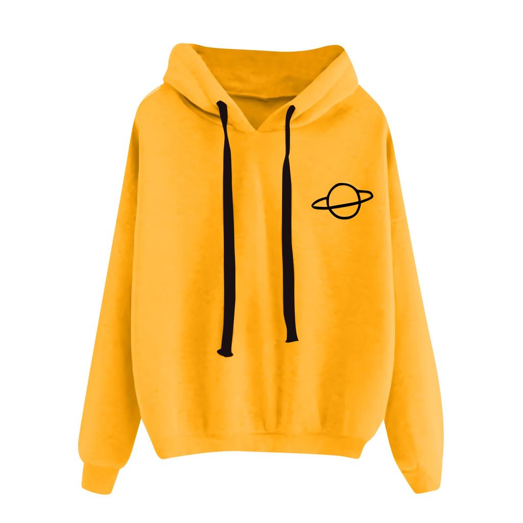 Loose Casual Printed Planet Printed Hooded Women's Sweatshirt