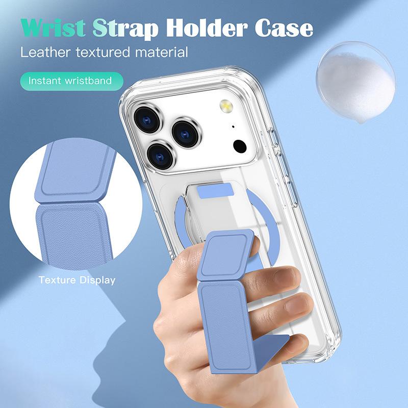 For IPhone17promax Transparent Stand Phone Case 16 Crystal Wristband 15 Magnetic Protective Cover