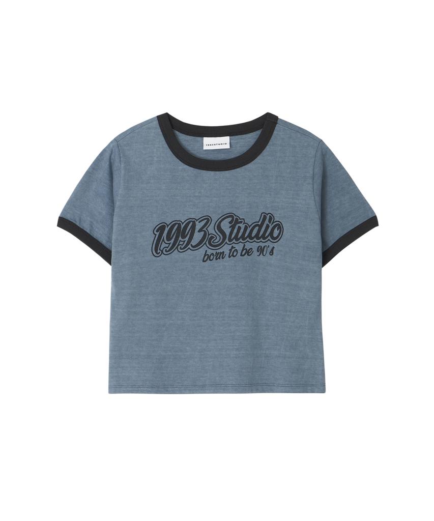 1993STUDIO Lettering Ringer Crop T-Shirt_Vintage Blue