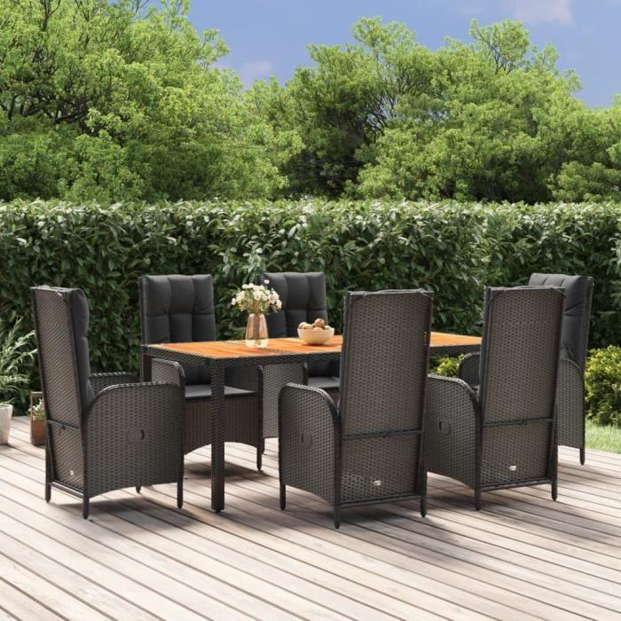 VidaXL Garden Dining Set and Cushions 7pcs Black Wicker 3185072