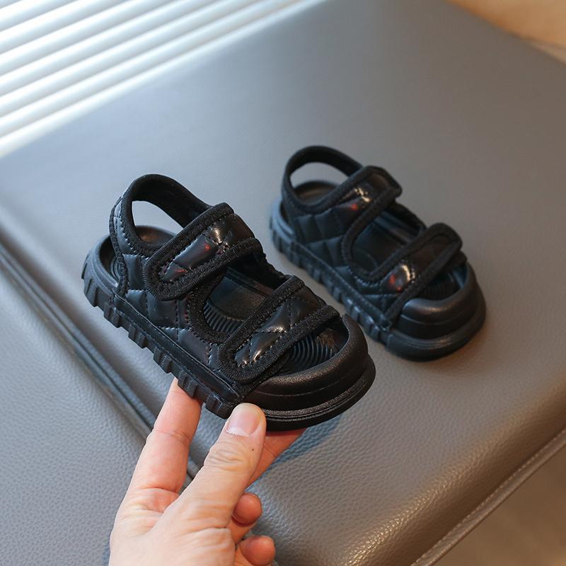 Kids Beach Shoes Soild Color Double Hook&loop Boys Girls Sandals Non-slip Soft Sole 2025 Summer New Children Flats Toes Capped