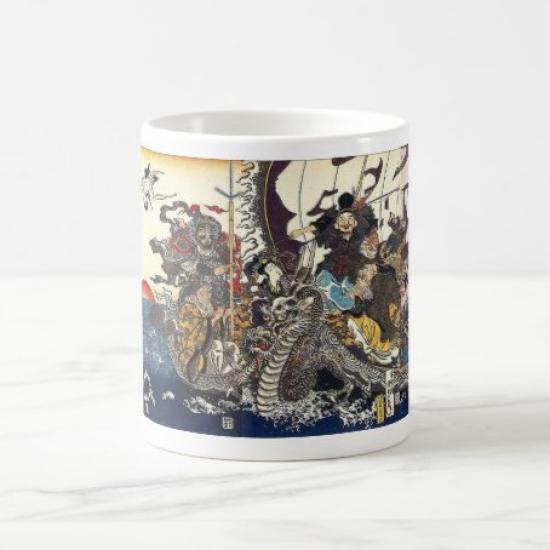 Utagawa Keisai and Utagawa Ship Carrying the Seven Lucky Photo Mug Kuniyoshi, Eisen, Kunisada's "Treasure Gods" Mug (Ukiyo-e Series)