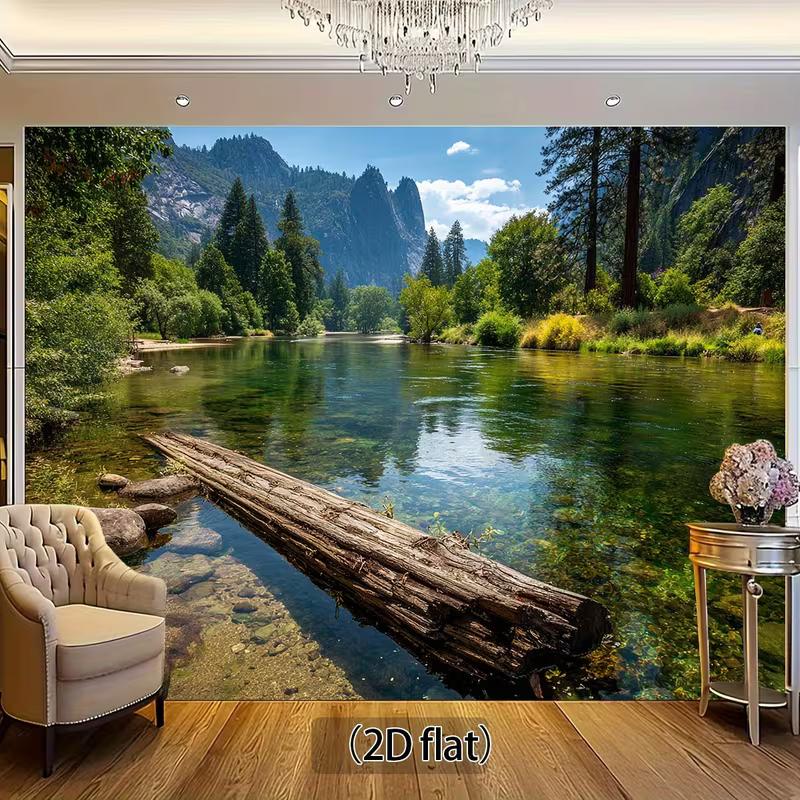 2D Yosemite Backdrop, Forest River Mountain Photography Background