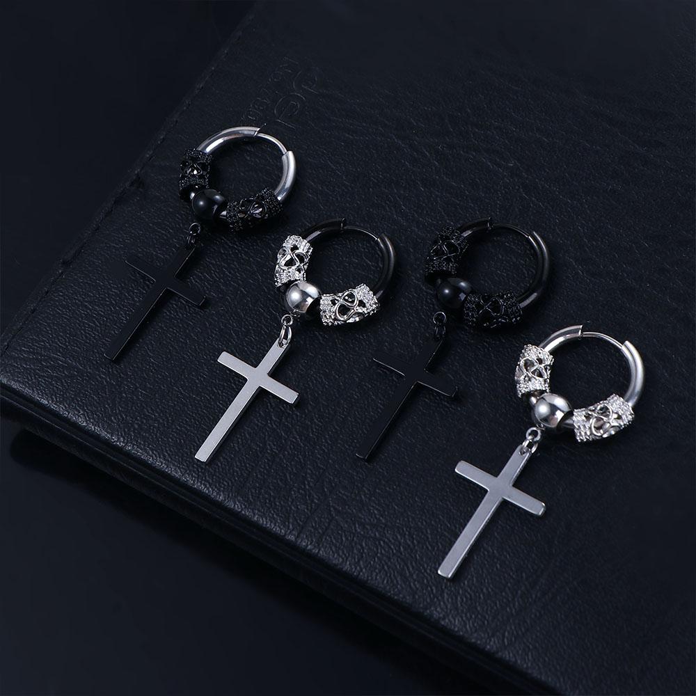 Stainless Steel Cross Dragon Korean Dangle Earrings Ear Jewelry Men Hoop Earrings Stud Earrings