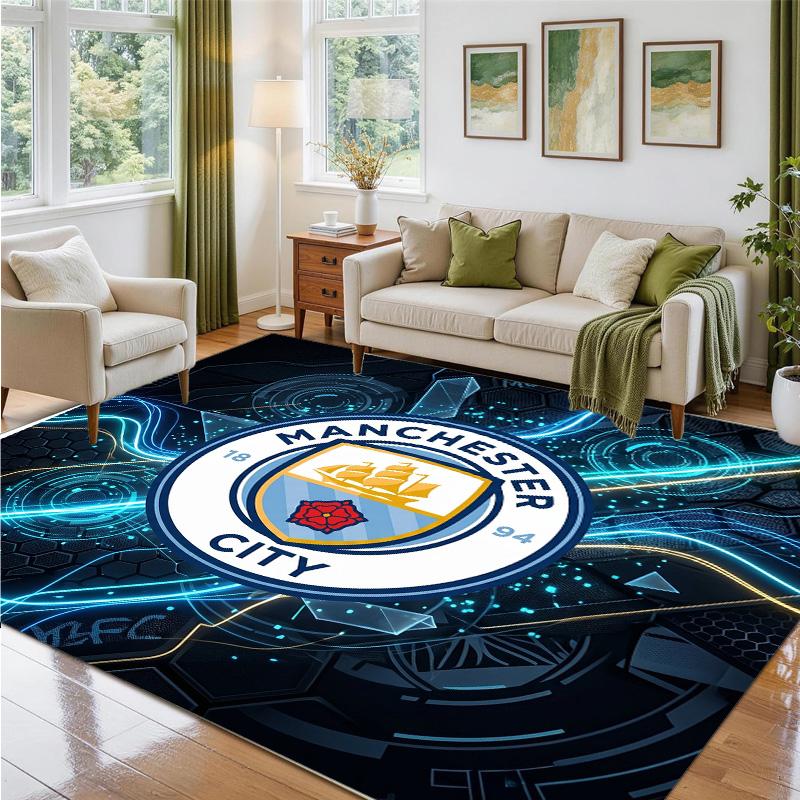 Manchester City Design Crystal Velvet Rug Soft Decorative Mat for Bedroom Entrance