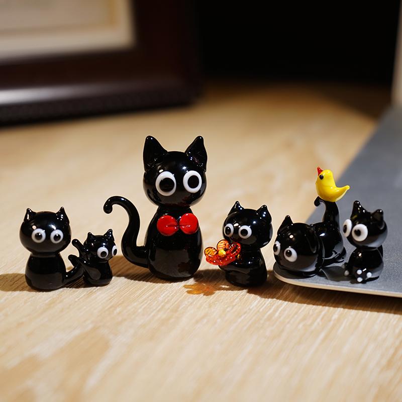Cartoon Black Cat Mini Glass Ornaments Handmaking Kitten Cute Crafts Colored Glaze Table Decoration for Birthday Gifts 2025 New