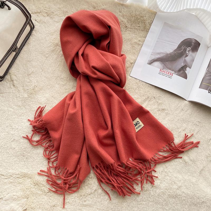 Winter Cashmere Solid Color Pashmina Tassel Scarf for Women Warm Scarves Wraps Girls Thicken Warm Shawl Wrap Echarpe Stole