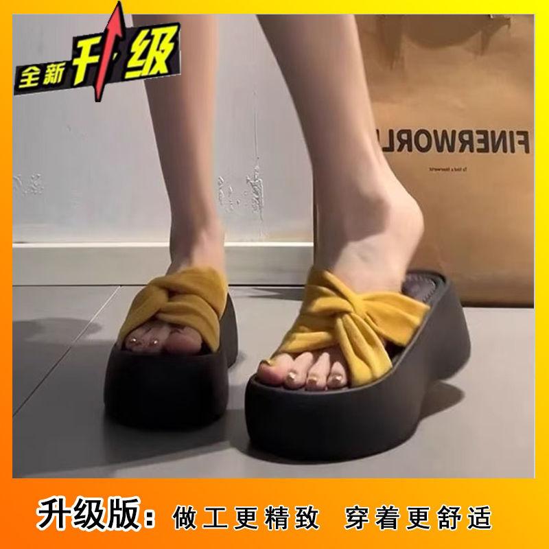 Muffin bottom heightened open-toed cool slippers 2025 new fairy foreign style one-word slippers women wear in summer