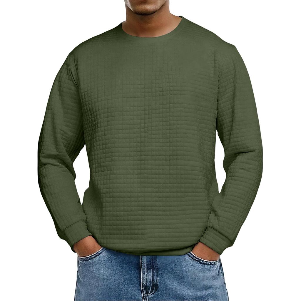 Men's Loose-fitting Casual Waffle-weave  Neck Long-sleeved Top
