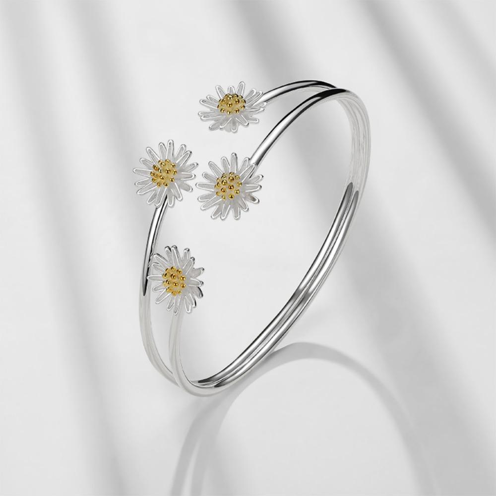 

925 Silver Disy Bracelet Fashion Adjustable Floral Charm Bangle for Women Trendy Minimalist Jewelry Gift
