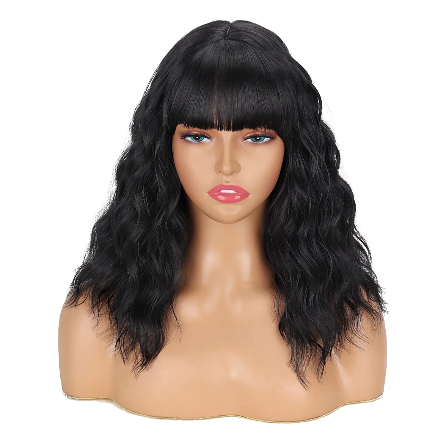 

XINRAN Светло-коричневый короткий волнистый парик с челкой, Короткие волнистые коричневые вьющиеся парики Боб для женщин, Натуральный короткий волнистый парик Боба для косплея для повседневной вечеринки 14 inch