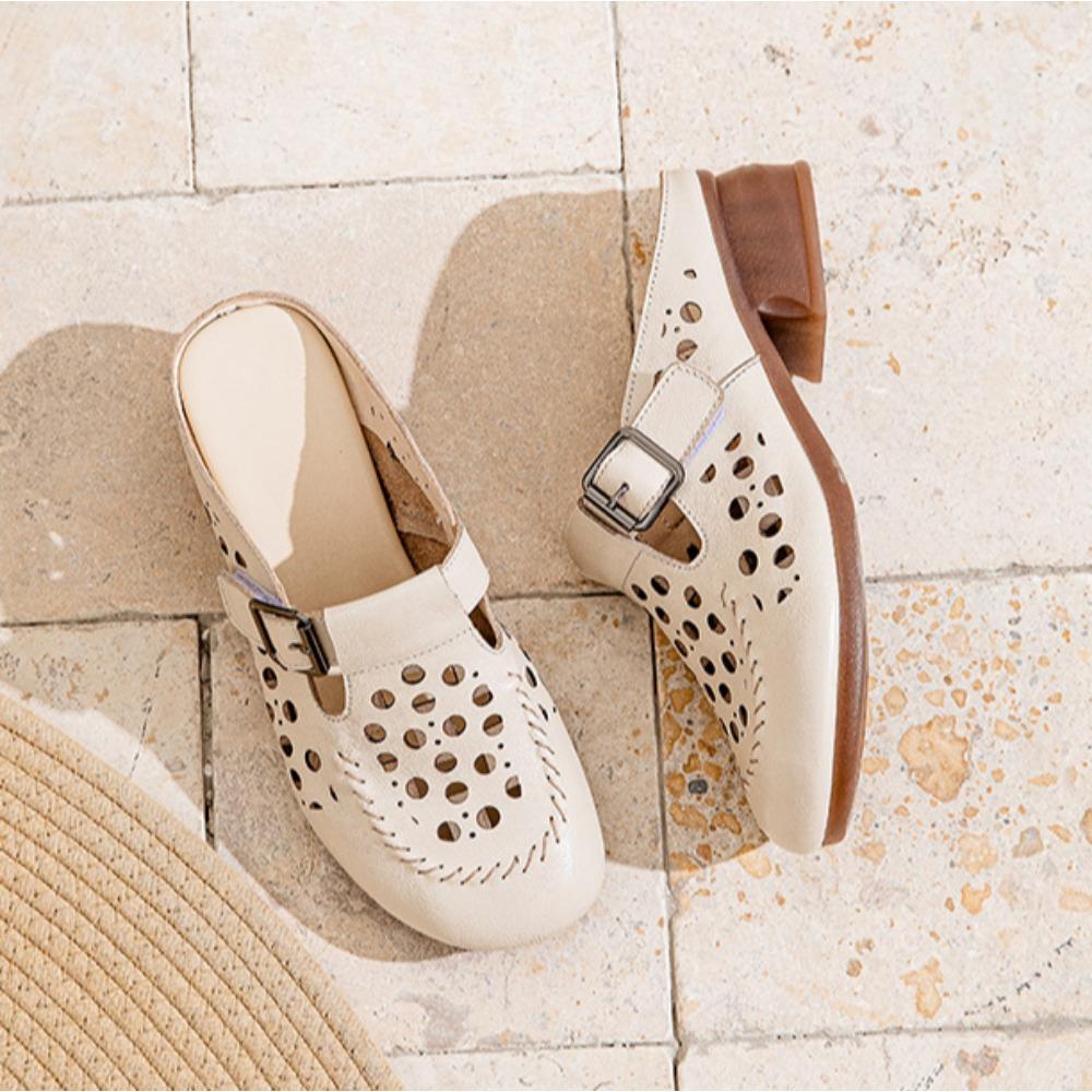 Mode Baotou Hausschuhe Damen Sommer Neu Grober Absatz Hausschuhe Damen Atmungsaktiv Ausgehöhlt Mittelalte Ältere Frauen Outdoor Hausschuhe