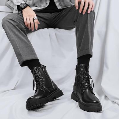 Men's Retro High-Top Leather Motorcycle Boots - Thick-Soled Martin Style