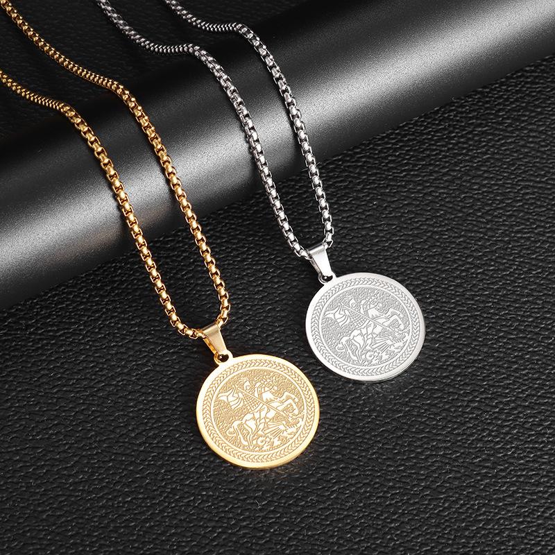 Fashionable Brand Personalized Stainless Steel Jesus Letter Round Brand Pendant Ornament Retro Titanium Steel Necklace