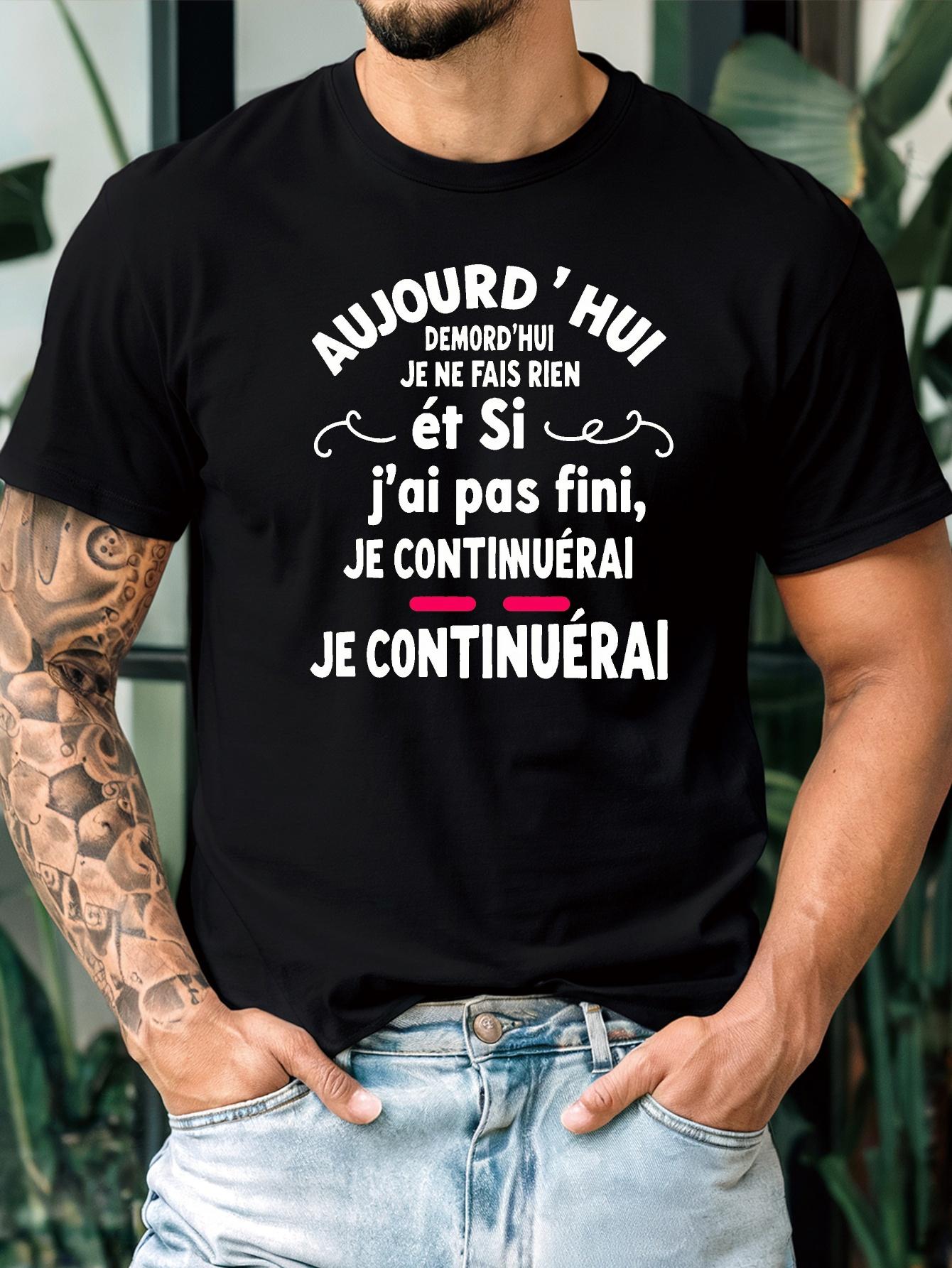 Black Graphic T-shirt - Soft Breathable Cotton Blend Tee with French Text Print XXL
