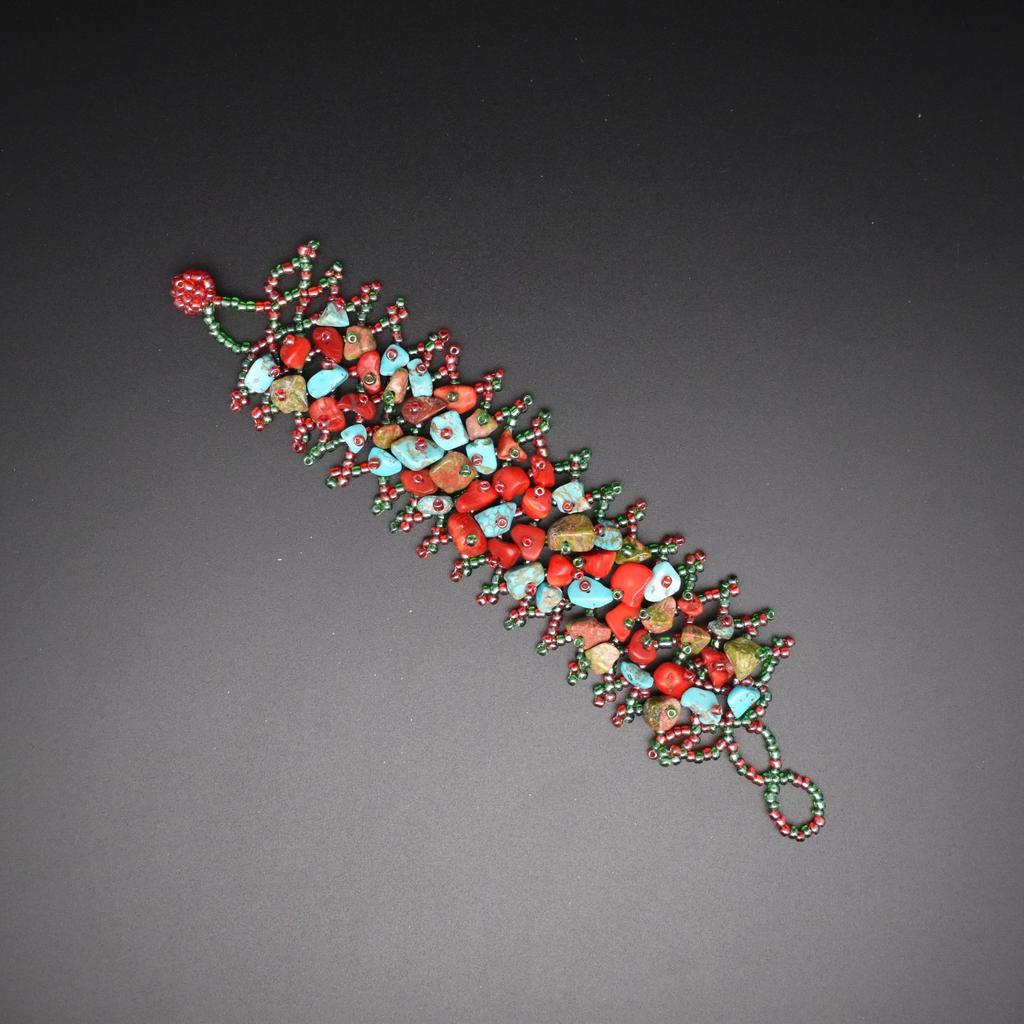Ethnic Style Colorful Natural Stone Hollow Bracelet Handmade Bead Bohemian Hollow Rice Bead Crushed Stone Bracelet