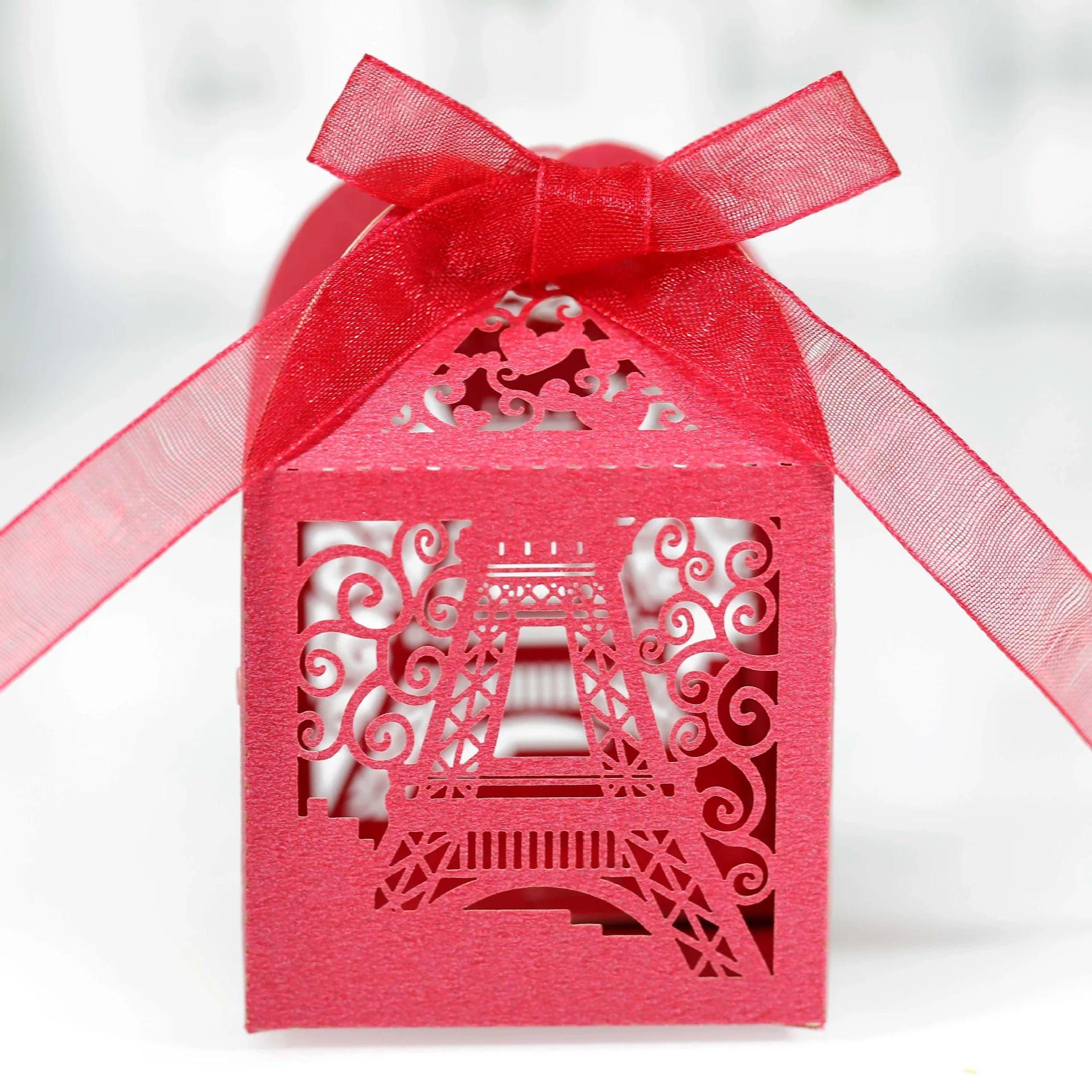 2025 New 50Pcs/Set Creative Hollow Tower Wedding Candy Box Gift Chocolate Candy Box Party Small Gift Packaging Boxes 5x5x8CM красный