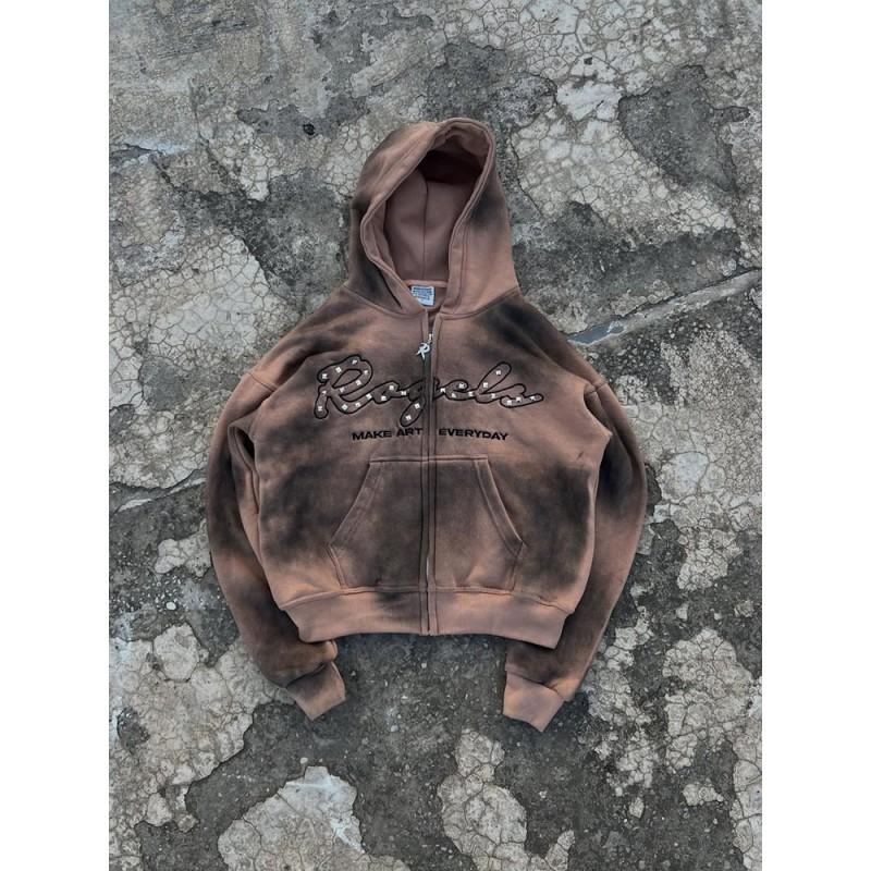 3D Digitální Tisk Opotřebovaný Tie Dye Gradient Zipová Mikina Volný Střih Streetwear Muži Ženy