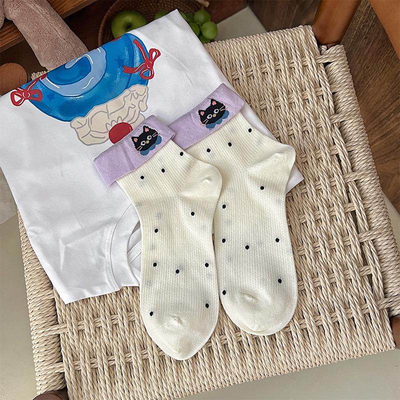 

Cute Animal Cuffed Socks Sweet Mid-Tube Socks Fashion Versatile Socks Breathable Sweat-Absorbent Soft Comfortable Sock Girl Gift A1